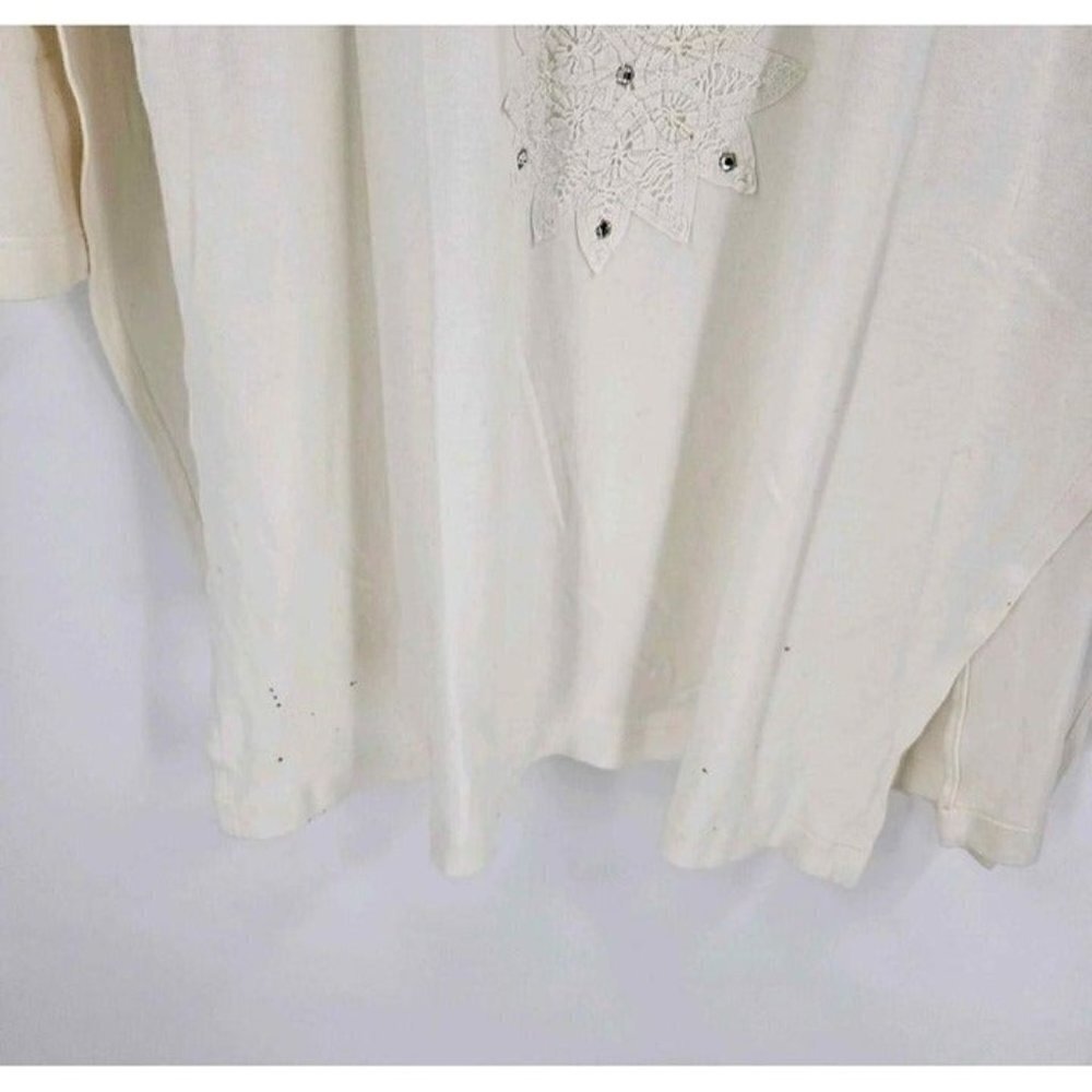 Vintage Pehles 3/4 Sleeve White Sequin Designed Cardigan Open Front w/Splits XL - Picture 6 of 6